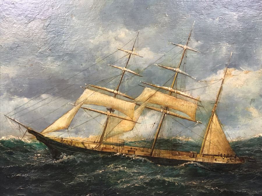 Original Signed Sailing Ship Painting On Board - Signature Illegible (Frame: 18 X 16, Board: 10 X 8) [Photo 4]