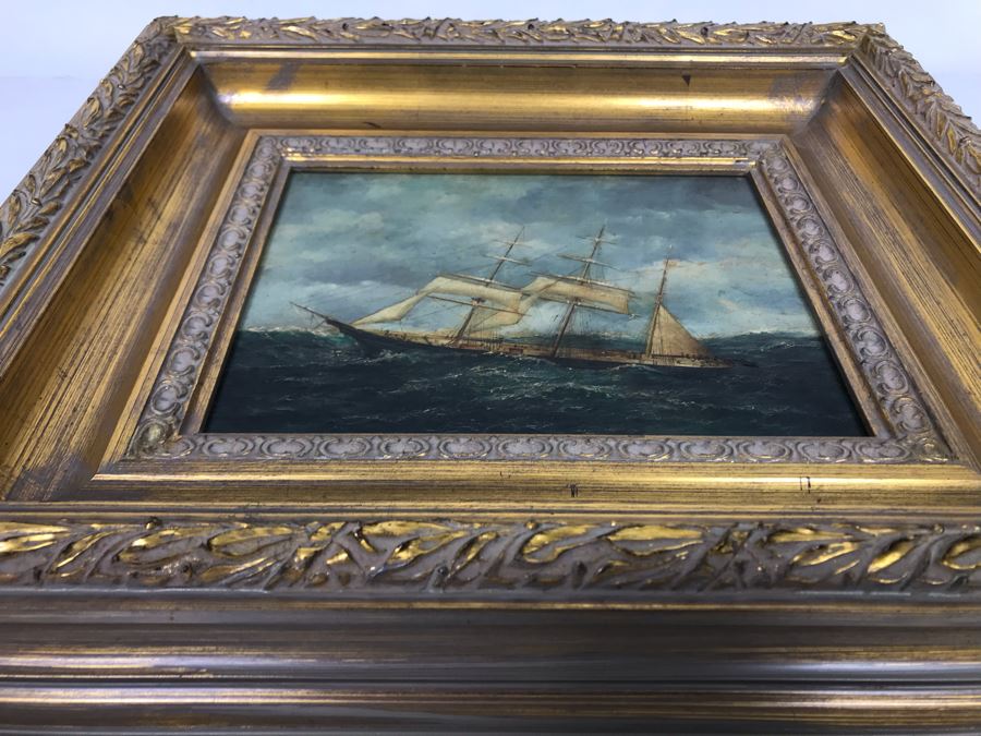 Original Signed Sailing Ship Painting On Board - Signature Illegible (Frame: 18 X 16, Board: 10 X 8) [Photo 16]
