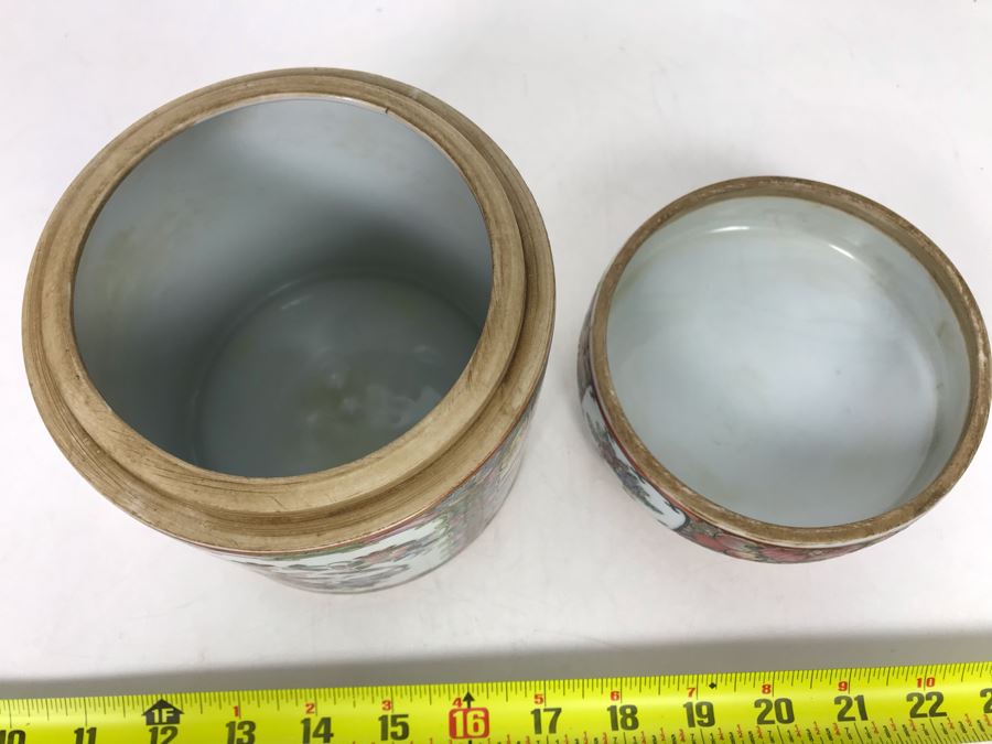 Stunning Signed Hand Painted Vintage Chinese Famille Rose Round Porcelain Tea Caddy Box With Lid 5.5W X 9.5H - See Photos  [Photo 23]