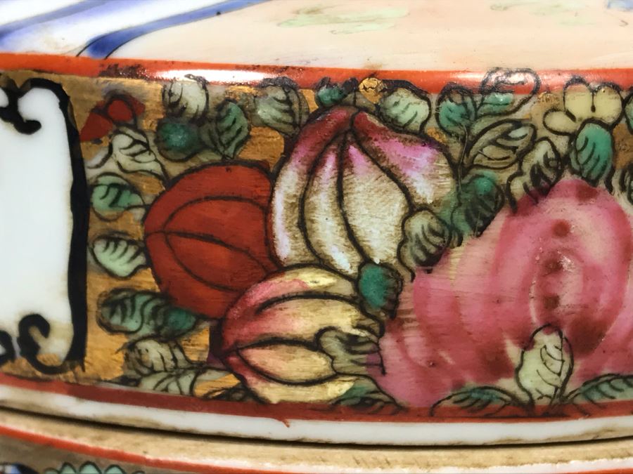 Stunning Signed Hand Painted Vintage Chinese Famille Rose Round Porcelain Tea Caddy Box With Lid 5.5W X 9.5H - See Photos  [Photo 27]