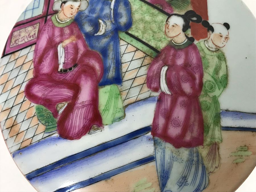 Stunning Signed Hand Painted Vintage Chinese Famille Rose Round Porcelain Tea Caddy Box With Lid 5.5W X 9.5H - See Photos  [Photo 5]