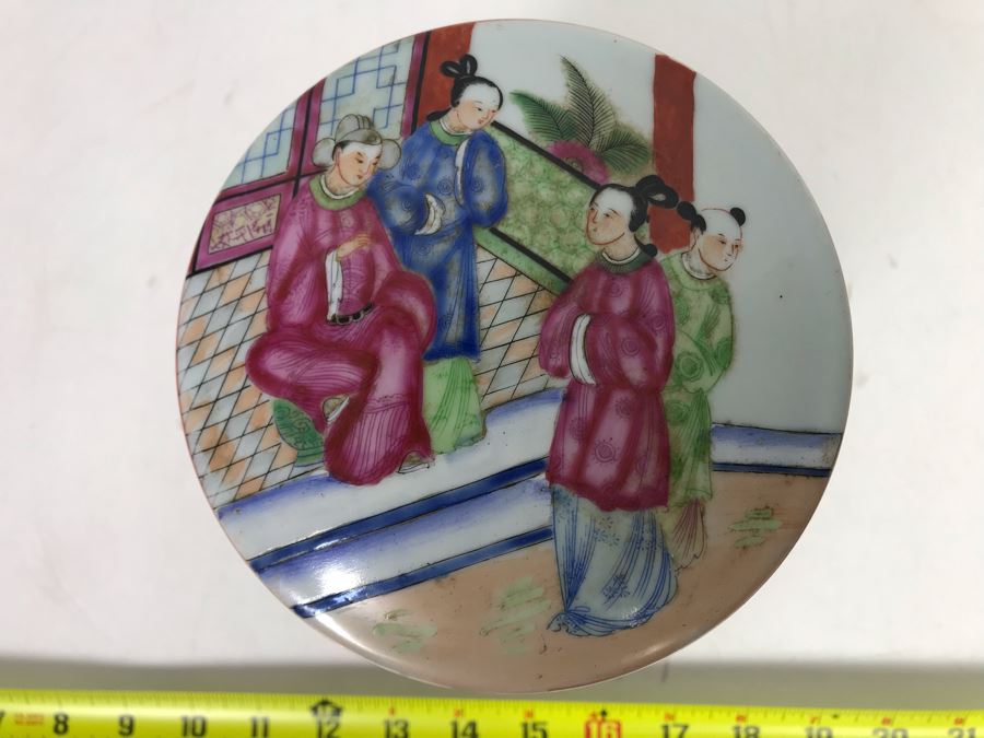 Stunning Signed Hand Painted Vintage Chinese Famille Rose Round Porcelain Tea Caddy Box With Lid 5.5W X 9.5H - See Photos  [Photo 3]