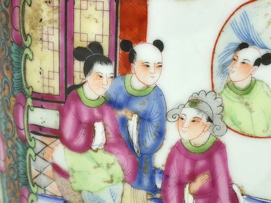 Stunning Signed Hand Painted Vintage Chinese Famille Rose Round Porcelain Tea Caddy Box With Lid 5.5W X 9.5H - See Photos  [Photo 9]