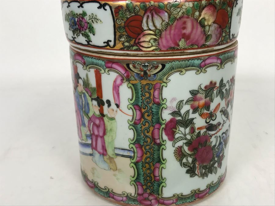 Stunning Signed Hand Painted Vintage Chinese Famille Rose Round Porcelain Tea Caddy Box With Lid 5.5W X 9.5H - See Photos  [Photo 20]