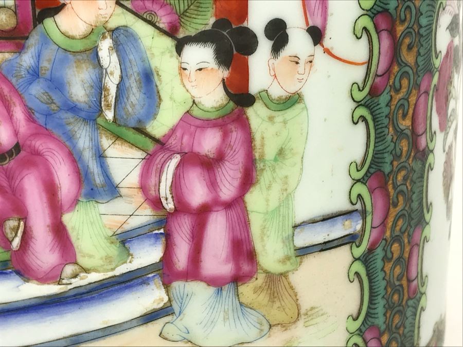 Stunning Signed Hand Painted Vintage Chinese Famille Rose Round Porcelain Tea Caddy Box With Lid 5.5W X 9.5H - See Photos  [Photo 19]