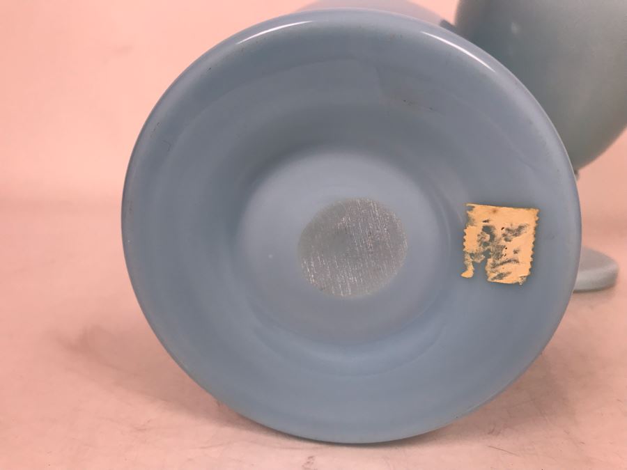 Pair Of Large Vintage Hand Blown Light Blue Apothecary Bottles With Glass Stoppers 17H And 15H [Photo 8]