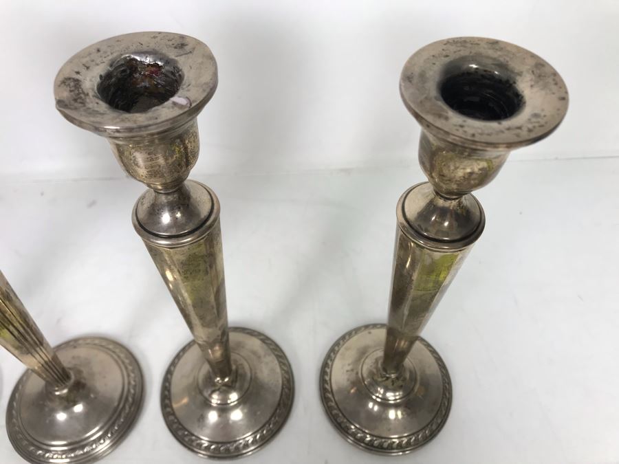 Set Of Four Weighted Sterling Silver Candlesticks Candle Holders 10H [Photo 7]