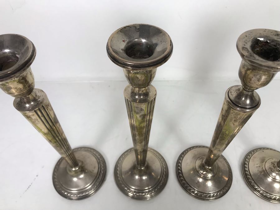 Set Of Four Weighted Sterling Silver Candlesticks Candle Holders 10H [Photo 4]