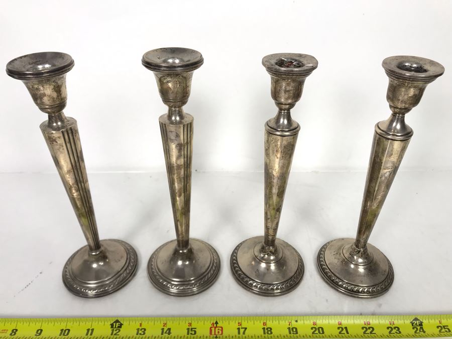 Set Of Four Weighted Sterling Silver Candlesticks Candle Holders 10H [Photo 3]