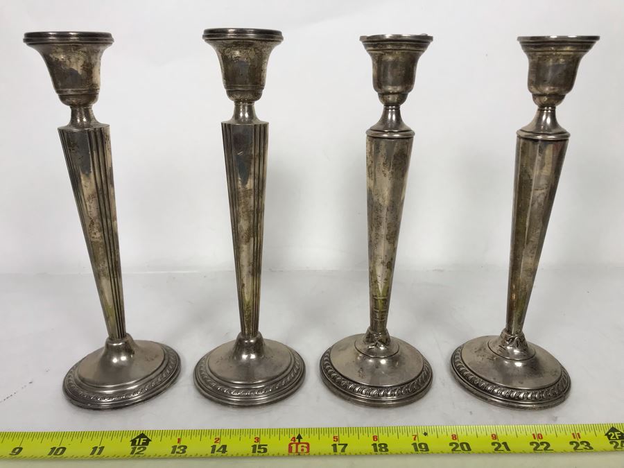 Set Of Four Weighted Sterling Silver Candlesticks Candle Holders 10H [Photo 2]