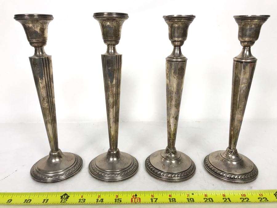 Set Of Four Weighted Sterling Silver Candlesticks Candle Holders 10H [Photo 1]