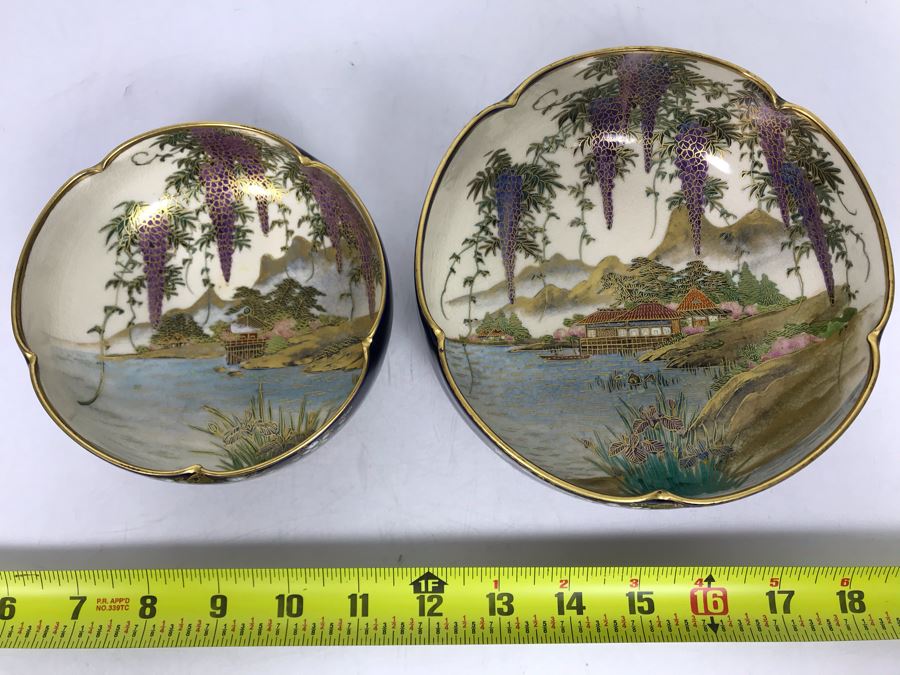 Pair Of Signed Hand Painted Japanese Bowls 6R, 4.75R [Photo 1]