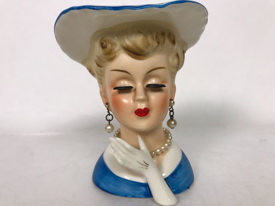 Vintage Hand Painted Head Vase With Earrings 3W X 4H [Photo 3]