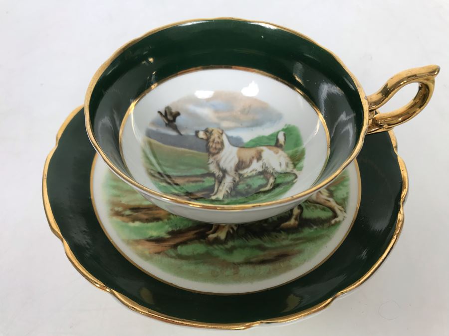 Gold Rimmed Regency Bone China Cup And Saucer With Dog And Pheasant [Photo 1]