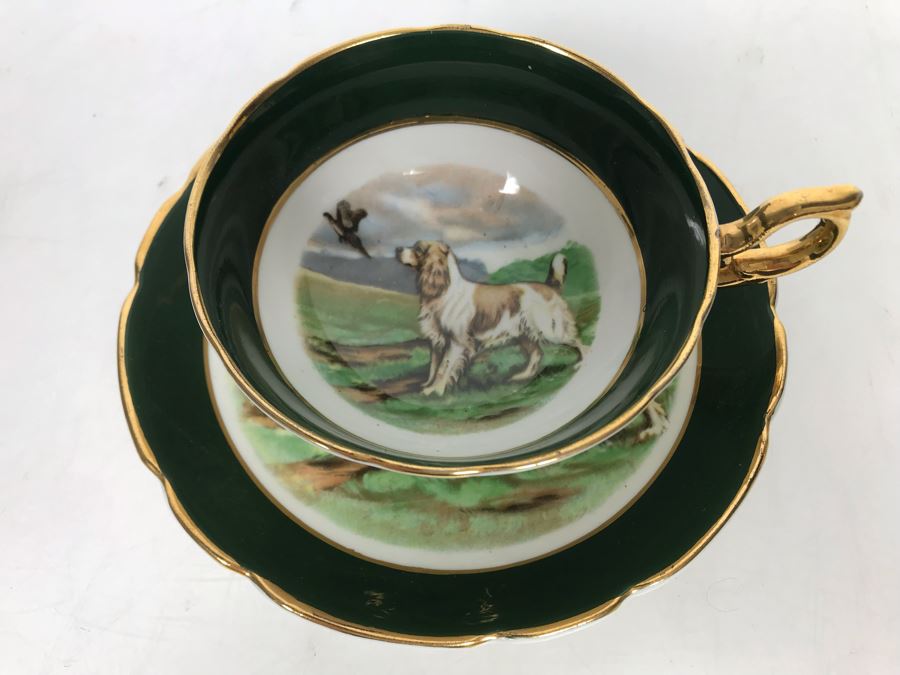 Gold Rimmed Regency Bone China Cup And Saucer With Dog And Pheasant [Photo 3]