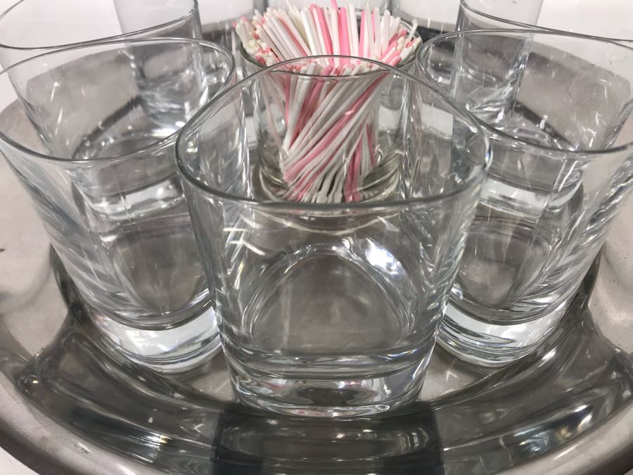 Vintage Barware Set With Metal Tray, 8 Drinking Glasses And Center Glass (Tray: 13.5R, Glasses: 3.75H) [Photo 5]