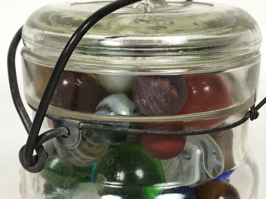 Old Atlas E-Z Seal Glass Jar Filled With Some Good Old Glass Marbles - See Photos [Photo 8]