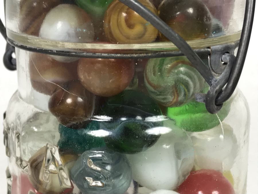 Old Atlas E-Z Seal Glass Jar Filled With Some Good Old Glass Marbles - See Photos [Photo 11]
