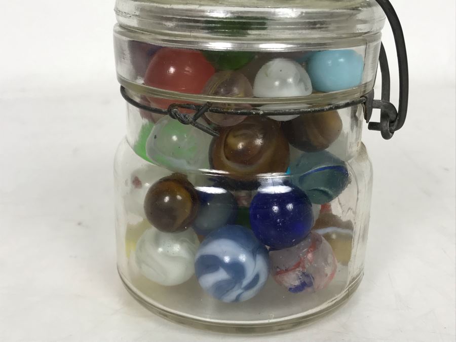Old Atlas E-Z Seal Glass Jar Filled With Some Good Old Glass Marbles - See Photos [Photo 5]