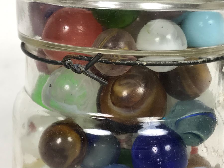 Old Atlas E-Z Seal Glass Jar Filled With Some Good Old Glass Marbles - See Photos [Photo 7]