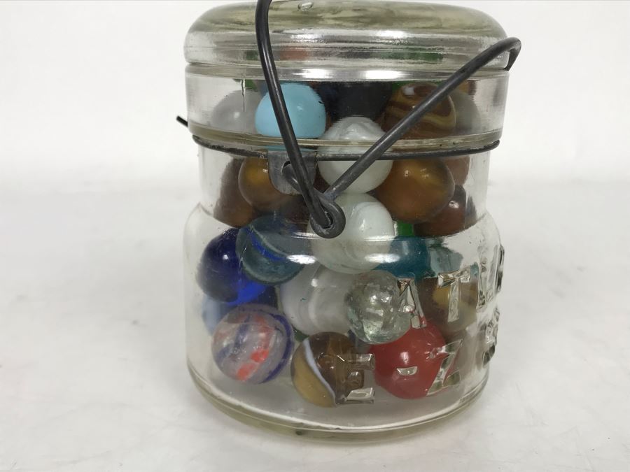 Old Atlas E-Z Seal Glass Jar Filled With Some Good Old Glass Marbles - See Photos [Photo 2]