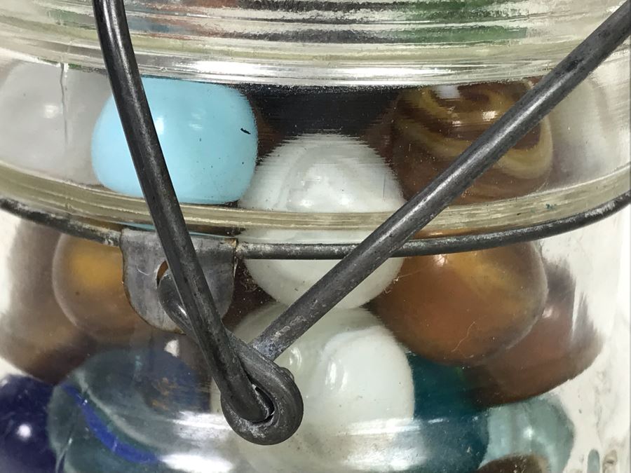 Old Atlas E-Z Seal Glass Jar Filled With Some Good Old Glass Marbles - See Photos [Photo 4]