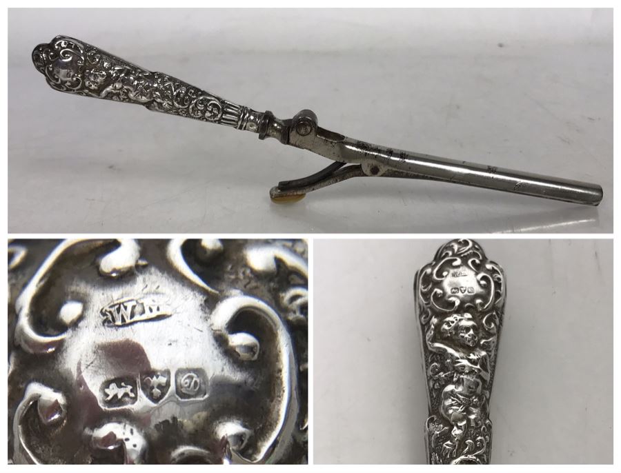 Antique English Repousse Sterling Silver Handled Curling Iron [Photo 1]