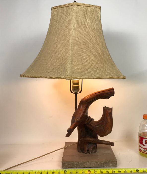 Vintage Mid-Century Driftwood Table Lamp With Marble Base [Photo 4]