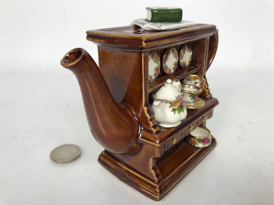 Cardew Designs Teapot OCR Welsh Dresser Featuring Old Country Roses Royal Albert China With Original Royal Doulton Tag 5.5W X 2.5D X 4.5H [Photo 4]