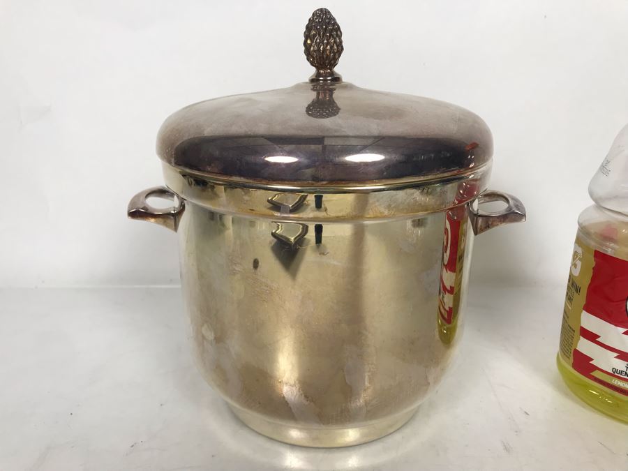 Vintage E Sheffield Silver Co Glass Lined Ice Bucket With Lid 9W X 9.5H