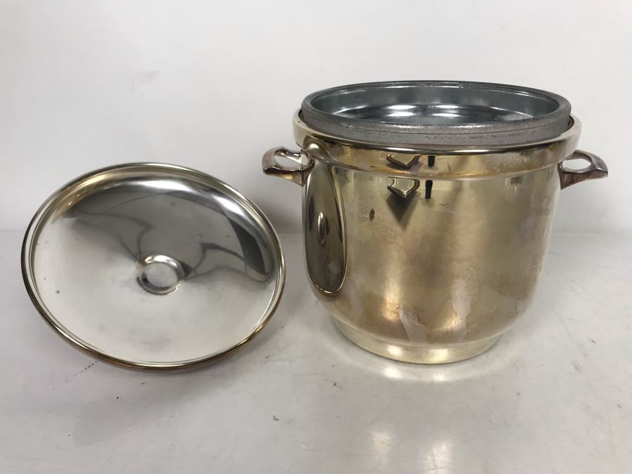Vintage E Sheffield Silver Co Glass Lined Ice Bucket With Lid 9W X 9.5H [Photo 4]