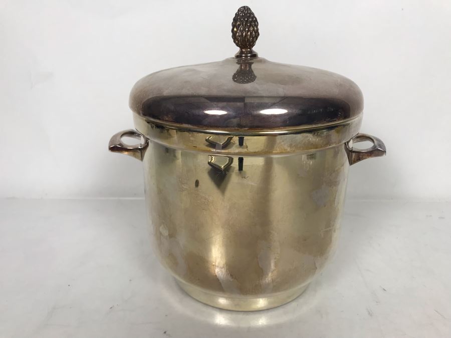 Vintage E Sheffield Silver Co Glass Lined Ice Bucket With Lid 9W X 9.5H [Photo 3]