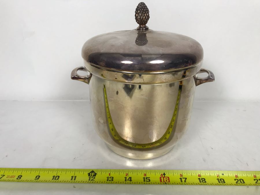 Vintage E Sheffield Silver Co Glass Lined Ice Bucket With Lid 9W X 9.5H [Photo 2]