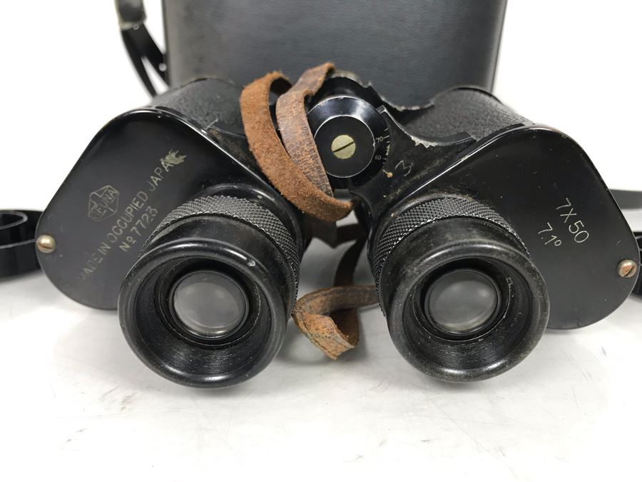 Vintage Mid-Century Japanese Stamped Made In Occupied Japan Post War Binoculars 7X50 By Ofuna With Case [Photo 4]