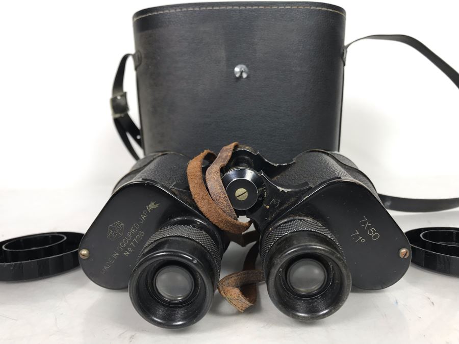 Vintage Mid-Century Japanese Stamped Made In Occupied Japan Post War Binoculars 7X50 By Ofuna With Case
