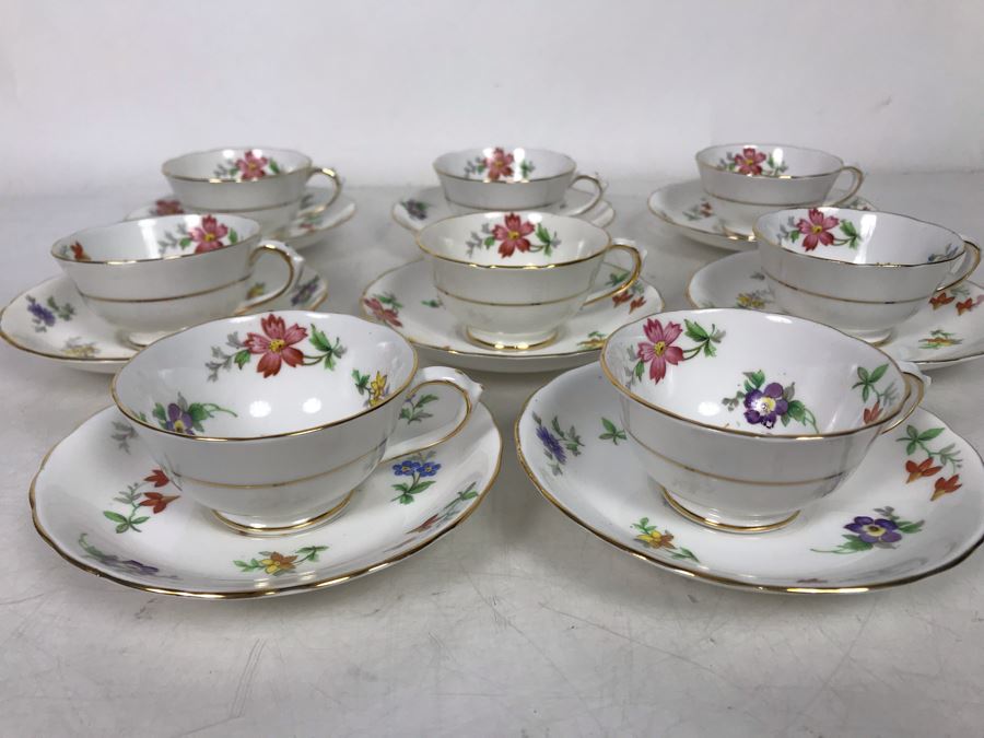 Set Of 8 Demitasse Tuscan Fine Bone China Gold Rim Cups And Saucers Made In England [Photo 2]