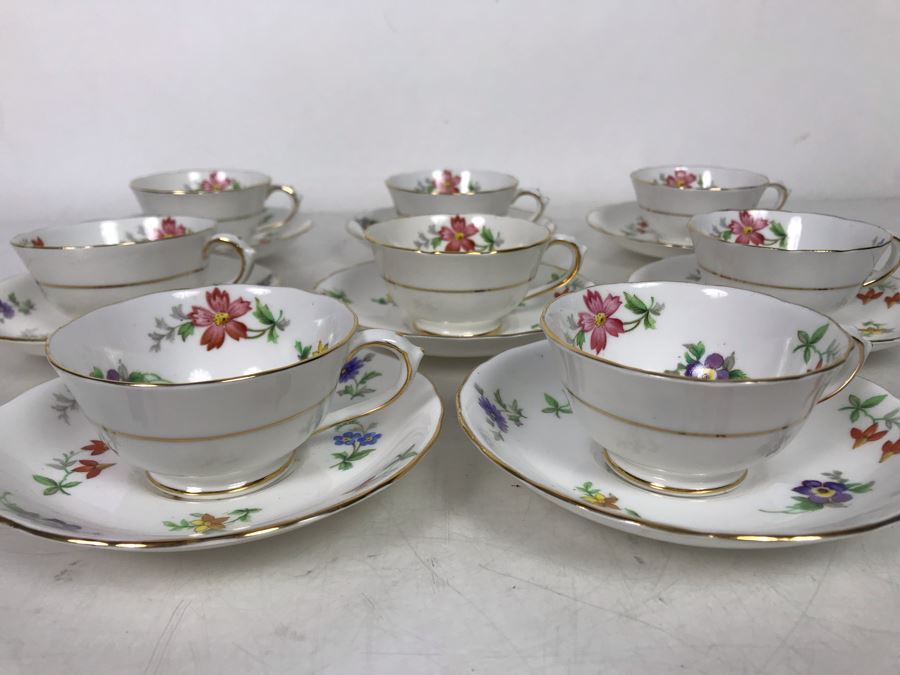 Set Of 8 Demitasse Tuscan Fine Bone China Gold Rim Cups And Saucers Made In England [Photo 3]