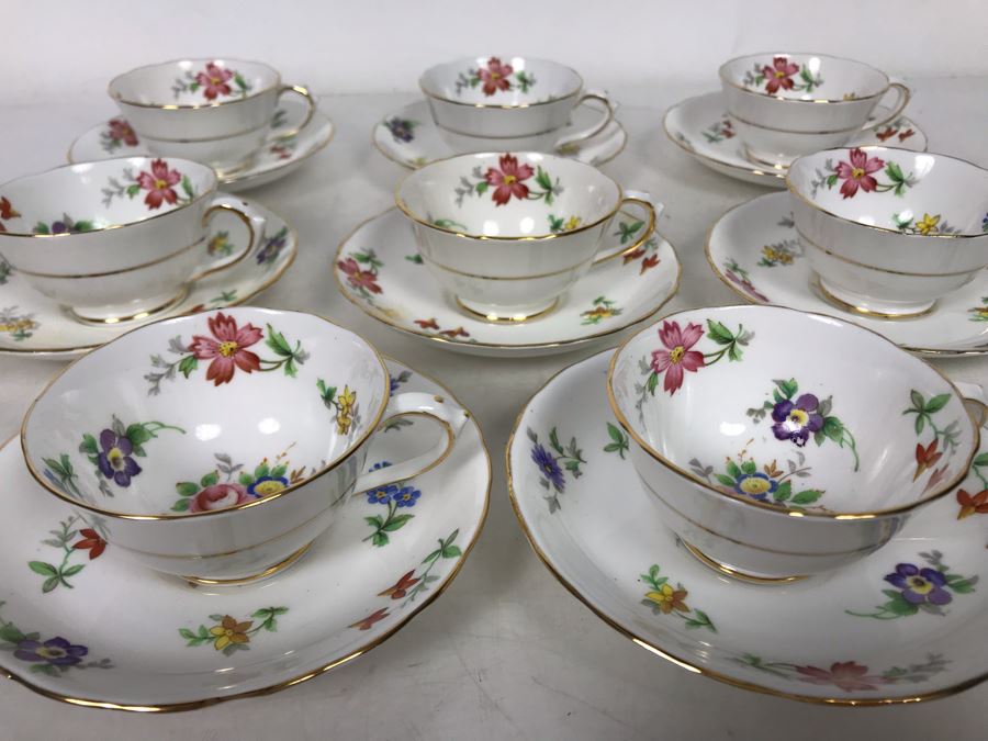 Set Of 8 Demitasse Tuscan Fine Bone China Gold Rim Cups And Saucers Made In England [Photo 1]