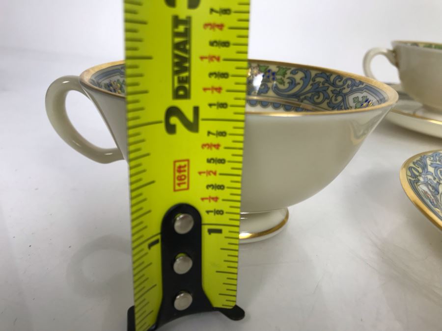 Six Lenox China Autumn Pattern Footed Cups And Saucers (Cups: 4R X 2H, Saucer: 5.75R) - Replacements Value $600 [Photo 9]