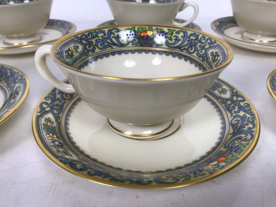 Six Lenox China Autumn Pattern Footed Cups And Saucers (Cups: 4R X 2H, Saucer: 5.75R) - Replacements Value $600 [Photo 3]