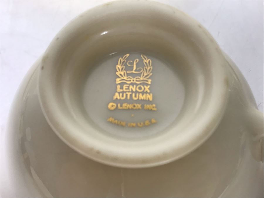 Six Lenox China Autumn Pattern Footed Cups And Saucers (Cups: 4R X 2H, Saucer: 5.75R) - Replacements Value $600 [Photo 7]