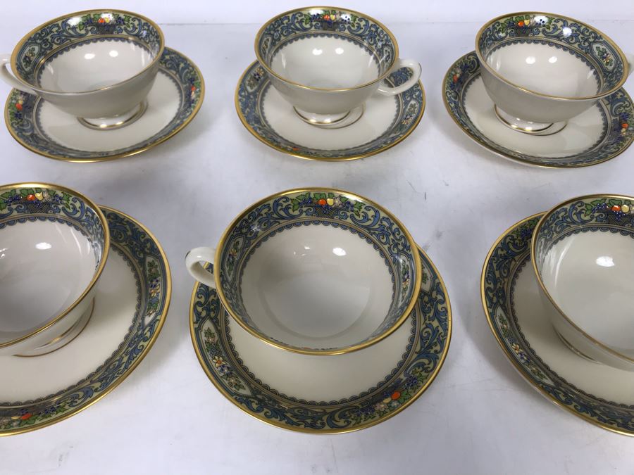 Six Lenox China Autumn Pattern Footed Cups And Saucers (Cups: 4R X 2H, Saucer: 5.75R) - Replacements Value $600 [Photo 5]