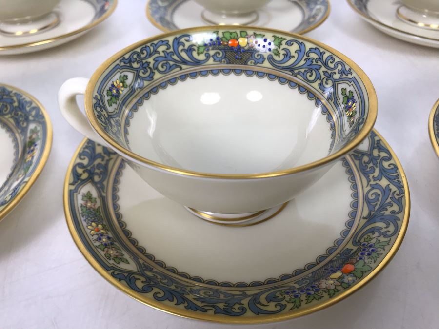 Six Lenox China Autumn Pattern Footed Cups And Saucers (Cups: 4R X 2H, Saucer: 5.75R) - Replacements Value $600 [Photo 4]