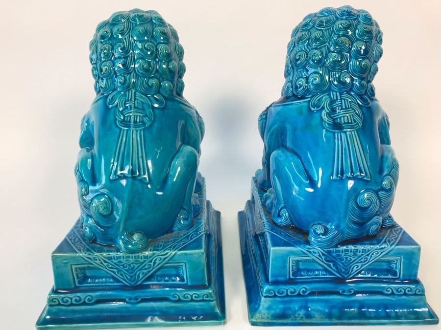 Pair Of Asian Blue Glazed Cermaic Foo Dogs 6W X 7.5D X 10H [Photo 8]