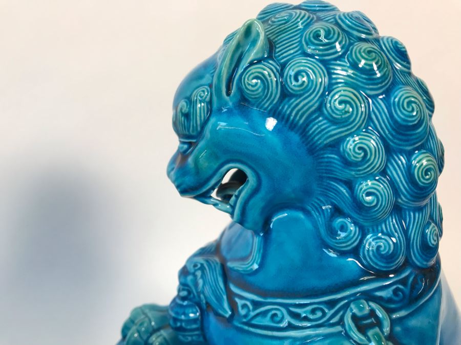 Pair Of Asian Blue Glazed Cermaic Foo Dogs 6W X 7.5D X 10H [Photo 6]