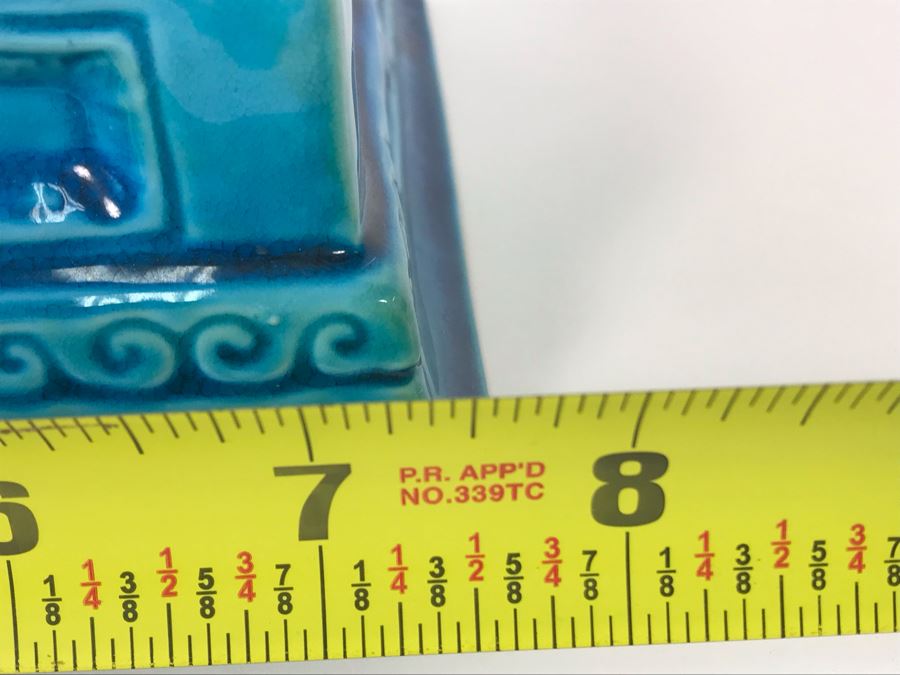 Pair Of Asian Blue Glazed Cermaic Foo Dogs 6W X 7.5D X 10H [Photo 26]