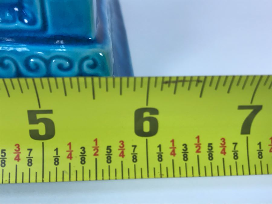 Pair Of Asian Blue Glazed Cermaic Foo Dogs 6W X 7.5D X 10H [Photo 25]