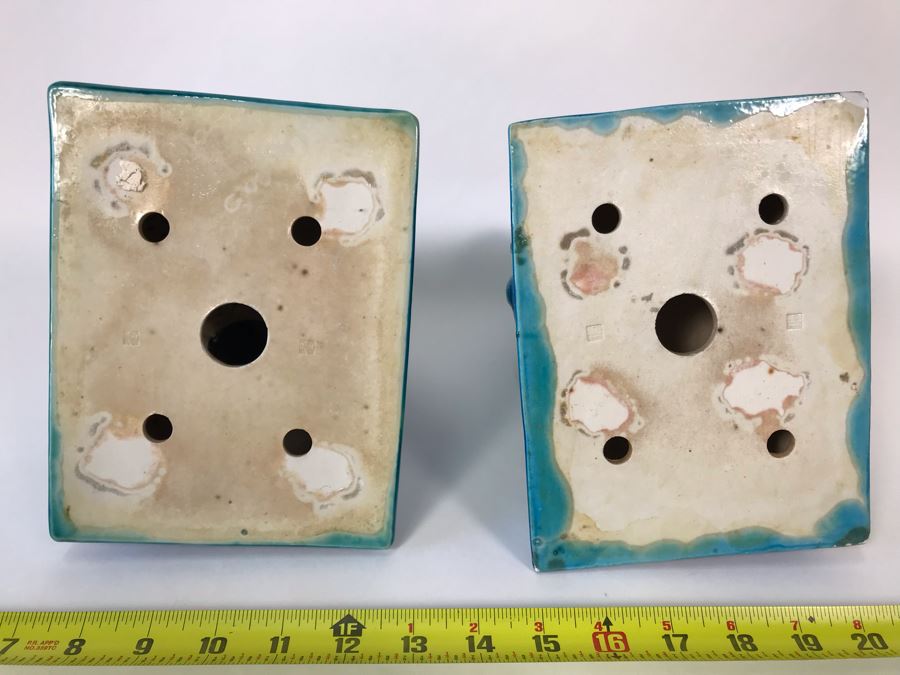 Pair Of Asian Blue Glazed Cermaic Foo Dogs 6W X 7.5D X 10H [Photo 9]