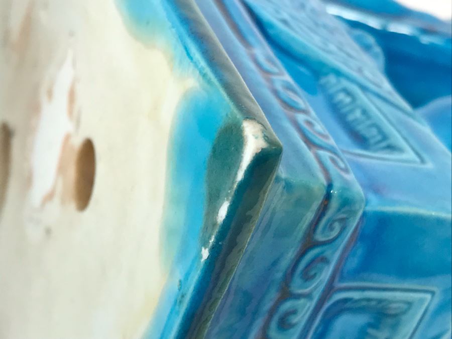 Pair Of Asian Blue Glazed Cermaic Foo Dogs 6W X 7.5D X 10H [Photo 18]