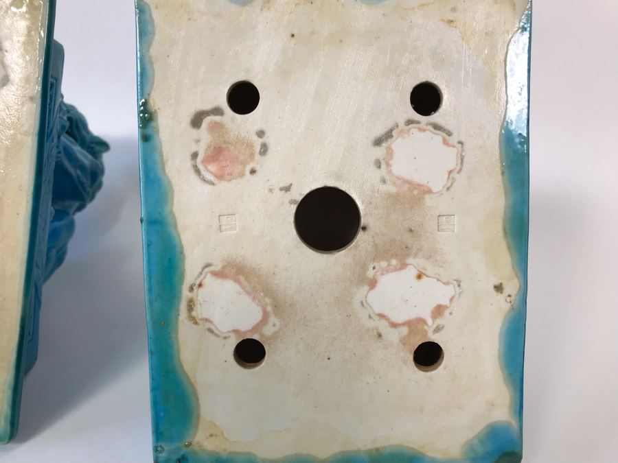 Pair Of Asian Blue Glazed Cermaic Foo Dogs 6W X 7.5D X 10H [Photo 13]